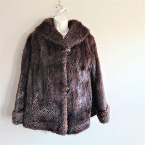 Vintage Chocolate Brown Color Real Fur Coat Jacket.